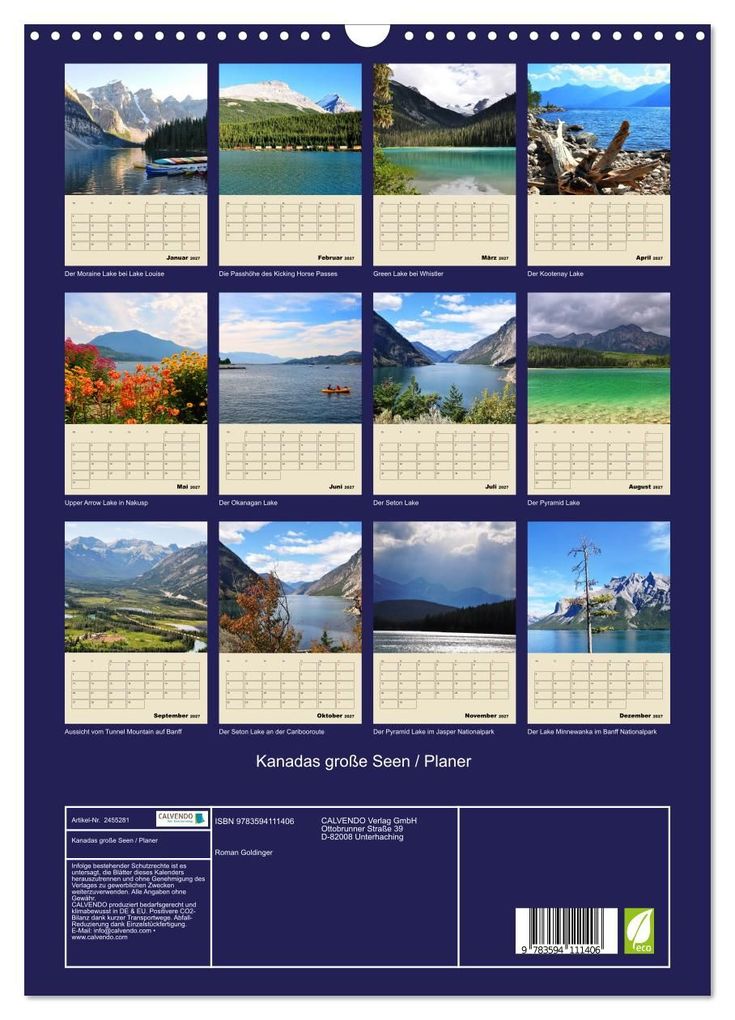Weitere Ansicht: Kanadas große Seen / Planer (Wandkalender 2027 DIN A3 hoch), CALVENDO Monatskalender | Roman Goldinger, Calvendo