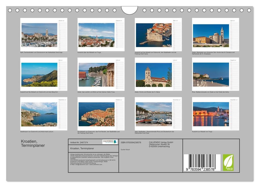 Weitere Ansicht: Kroatien, Terminplaner (Wandkalender 2027 DIN A4 quer), CALVENDO Monatskalender | Gunter Kirsch, Calvendo