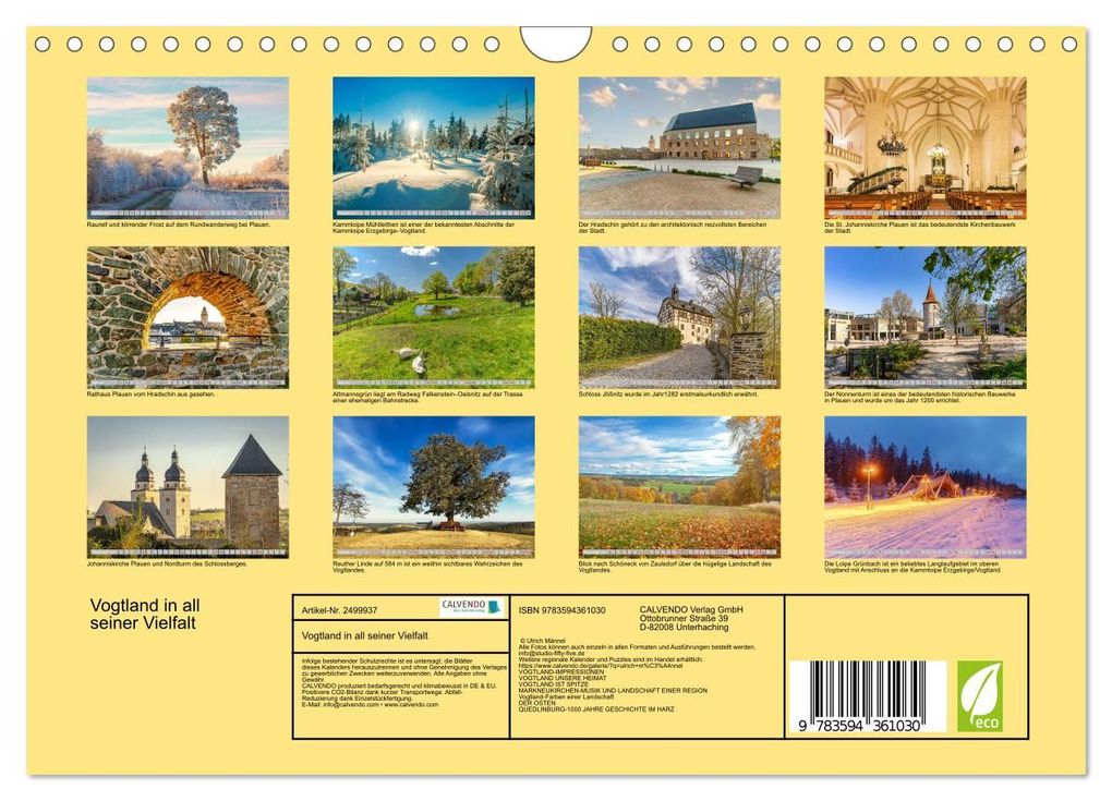 Weitere Ansicht: Vogtland in all seiner Vielfalt (Wandkalender 2027 DIN A4 quer), CALVENDO Monatskalender | Ulrich Männel, Calvendo