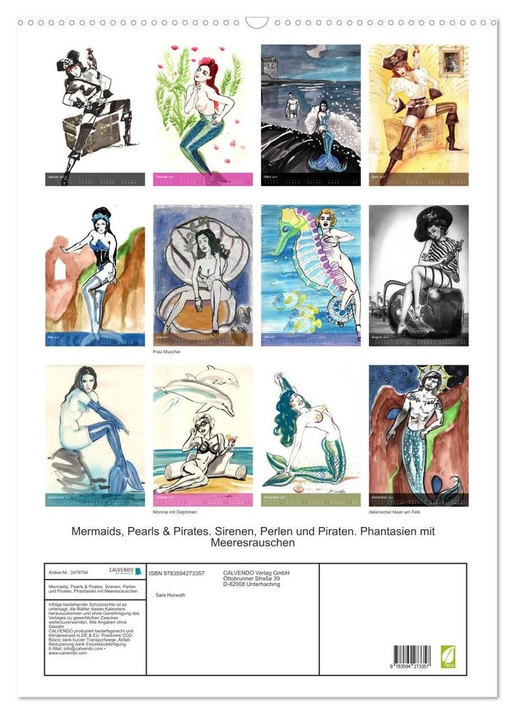 Weitere Ansicht: Mermaids, Pearls & Pirates. Sirenen, Perlen und Piraten. Phantasien mit Meeresrauschen (Wandkalender 2027 DIN A2 hoch), CALVENDO Monatskalender | Burlesque up your wall, Sara Horwath, Calvendo