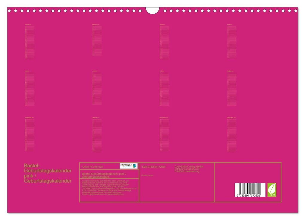 Weitere Ansicht: Bastel-Geburtstagskalender pink / Geburtstagskalender (Wandkalender 2027 DIN A3 quer), CALVENDO Monatskalender | Kreativ ist gut, Calvendo