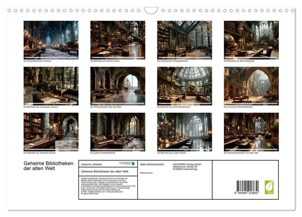 Weitere Ansicht: Geheime Bibliotheken der alten Welt (Wandkalender 2027 DIN A3 quer), CALVENDO Monatskalender | Melissa Blohm, Calvendo