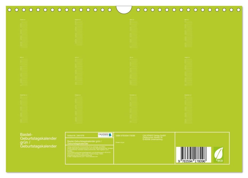 Weitere Ansicht: Bastel-Geburtstagskalender grün / Geburtstagskalender (Wandkalender 2027 DIN A4 quer), CALVENDO Monatskalender | Kreativ ist gut, Calvendo