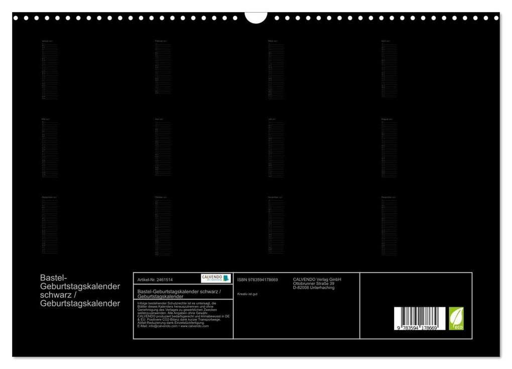 Weitere Ansicht: Bastel-Geburtstagskalender schwarz / Geburtstagskalender (Wandkalender 2027 DIN A3 quer), CALVENDO Monatskalender | Kreativ ist gut, Calvendo