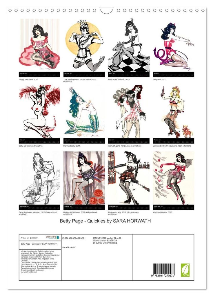 Weitere Ansicht: Betty Page - Quickies by SARA HORWATH (Wandkalender 2027 DIN A3 hoch), CALVENDO Monatskalender | Sara Horwath Burlesque up your wall, Calvendo