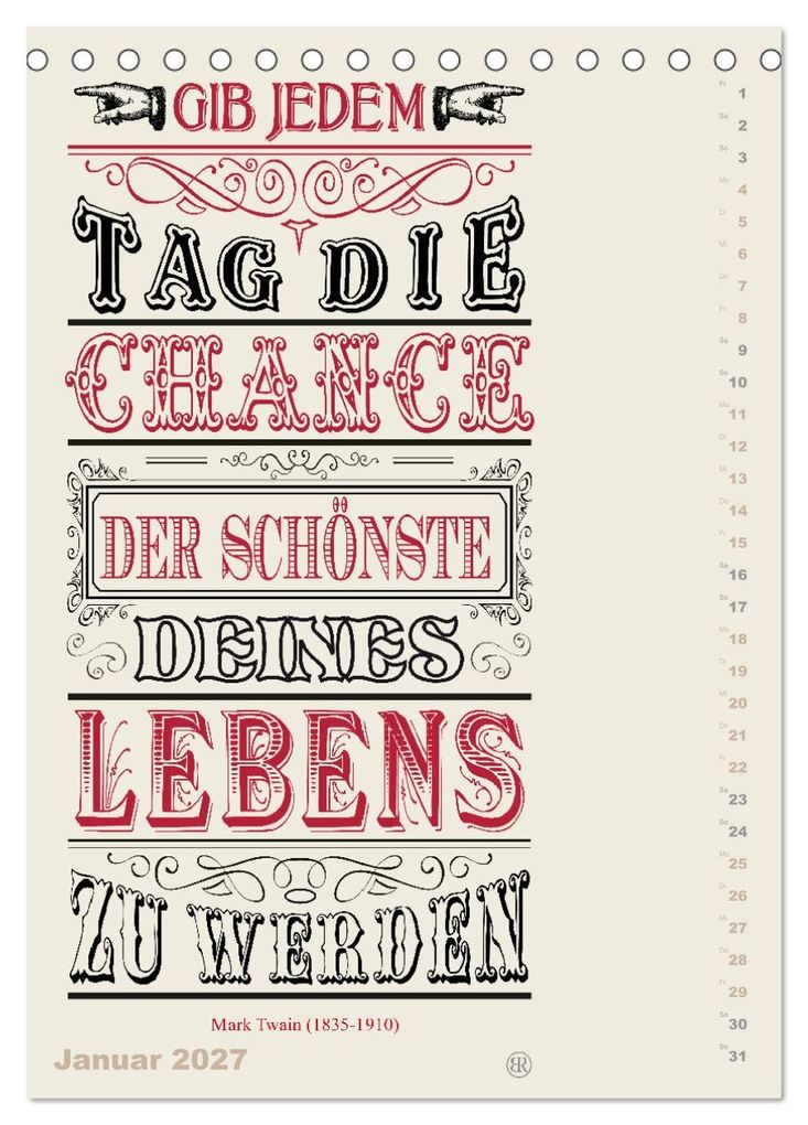 Weitere Ansicht: Die schönsten Lebensweisheiten Typo - Kalender (Tischkalender 2027 DIN A5 hoch), CALVENDO Monatskalender | Bilder: bilwissedition.com Layout: Babette Reek, Calvendo, Babette Reek