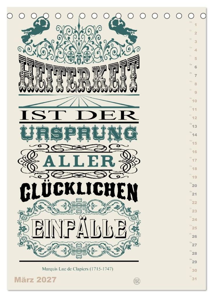 Weitere Ansicht: Die schönsten Lebensweisheiten Typo - Kalender (Tischkalender 2027 DIN A5 hoch), CALVENDO Monatskalender | Bilder: bilwissedition.com Layout: Babette Reek, Calvendo, Babette Reek