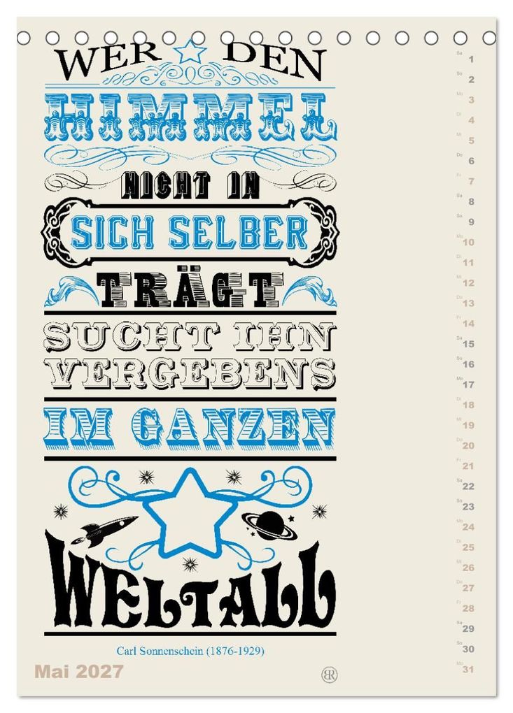 Weitere Ansicht: Die schönsten Lebensweisheiten Typo - Kalender (Tischkalender 2027 DIN A5 hoch), CALVENDO Monatskalender | Bilder: bilwissedition.com Layout: Babette Reek, Calvendo, Babette Reek