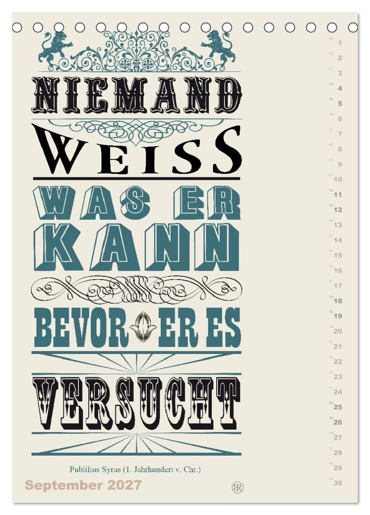 Weitere Ansicht: Die schönsten Lebensweisheiten Typo - Kalender (Tischkalender 2027 DIN A5 hoch), CALVENDO Monatskalender | Bilder: bilwissedition.com Layout: Babette Reek, Calvendo, Babette Reek
