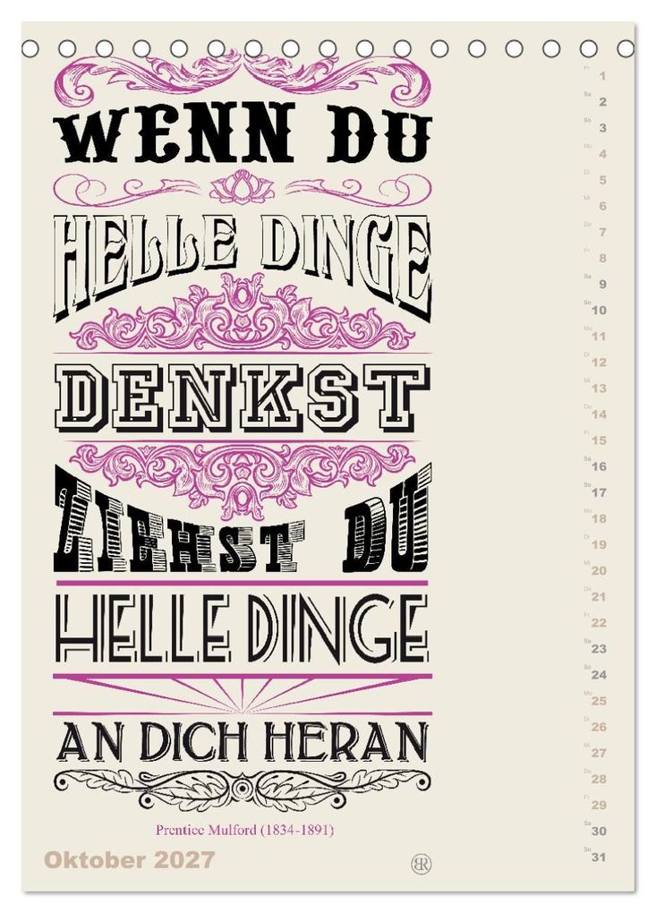 Weitere Ansicht: Die schönsten Lebensweisheiten Typo - Kalender (Tischkalender 2027 DIN A5 hoch), CALVENDO Monatskalender | Bilder: bilwissedition.com Layout: Babette Reek, Calvendo, Babette Reek
