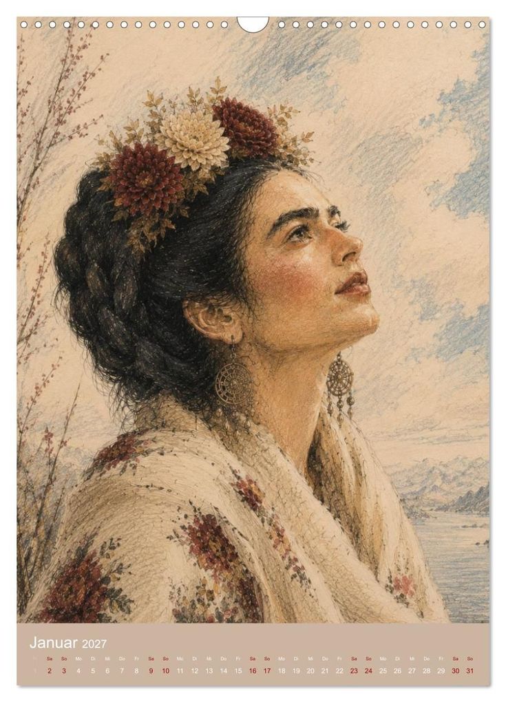 Weitere Ansicht: Freude im Haar. Leid im Herzen. Eine Hommage an Frida Kahlo (Wandkalender 2027 DIN A3 hoch), CALVENDO Monatskalender | Rose el Rose, Calvendo