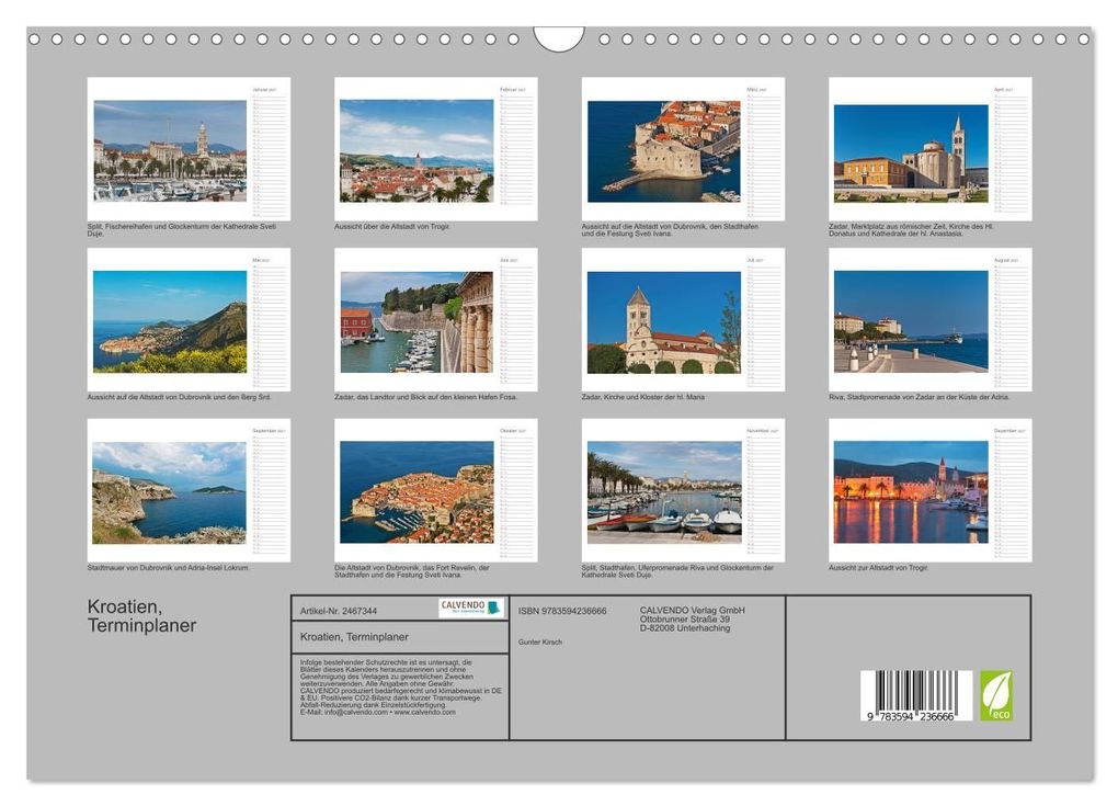 Weitere Ansicht: Kroatien, Terminplaner (Wandkalender 2027 DIN A3 quer), CALVENDO Monatskalender | Gunter Kirsch, Calvendo