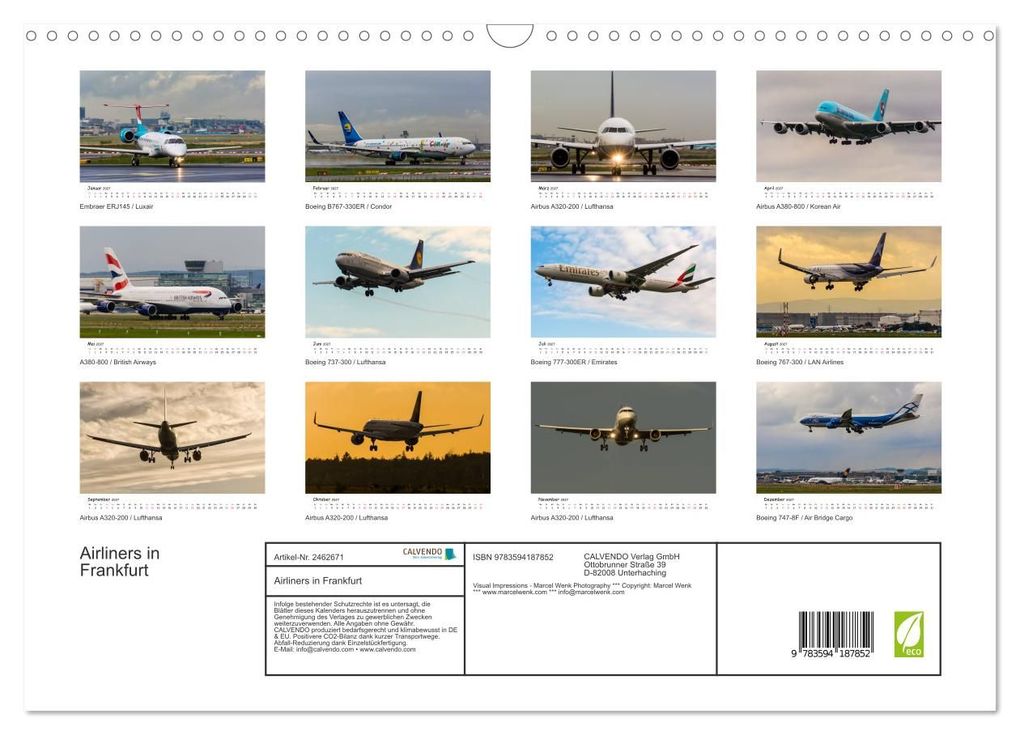 Weitere Ansicht: Airliners in Frankfurt (Wandkalender 2027 DIN A3 quer), CALVENDO Monatskalender | Marcel Wenk, Calvendo