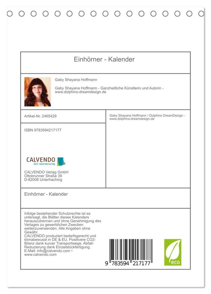 Weitere Ansicht: Einhörner - Kalender (Tischkalender 2027 DIN A5 hoch), CALVENDO Monatskalender | Gaby Shayana Hoffmann, Calvendo