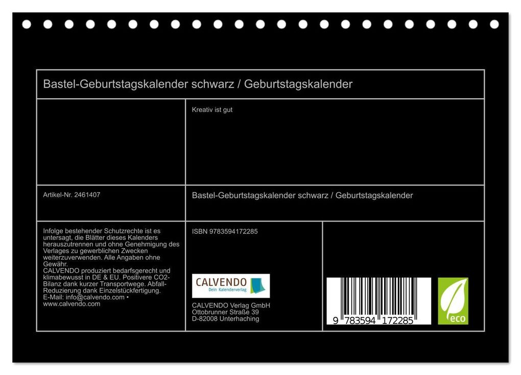 Weitere Ansicht: Bastel-Geburtstagskalender schwarz / Geburtstagskalender (Tischkalender 2027 DIN A5 quer), CALVENDO Monatskalender | Kreativ ist gut, Calvendo