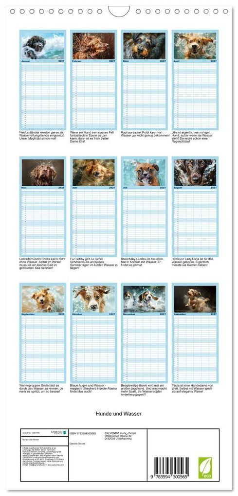 Weitere Ansicht: Familienplaner 2027 - Hunde und Wasser mit 5 Spalten (Wandkalender, 21 x 45 cm) CALVENDO | Daniela Tapper, Calvendo