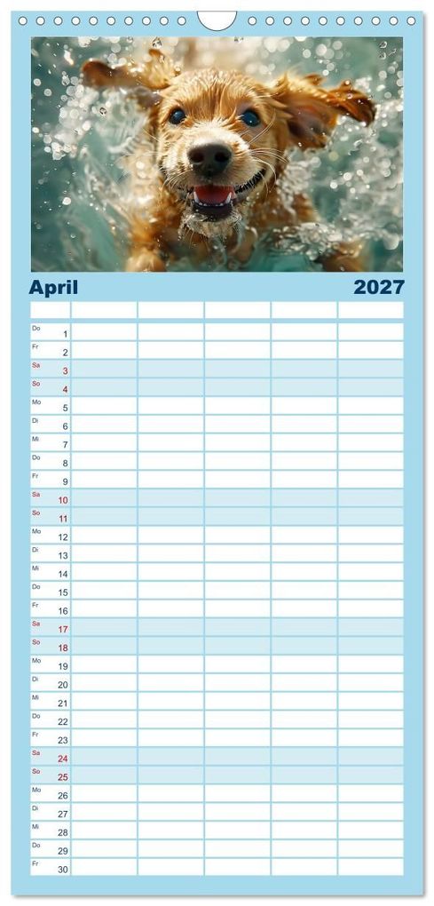 Weitere Ansicht: Familienplaner 2027 - Hunde und Wasser mit 5 Spalten (Wandkalender, 21 x 45 cm) CALVENDO | Daniela Tapper, Calvendo