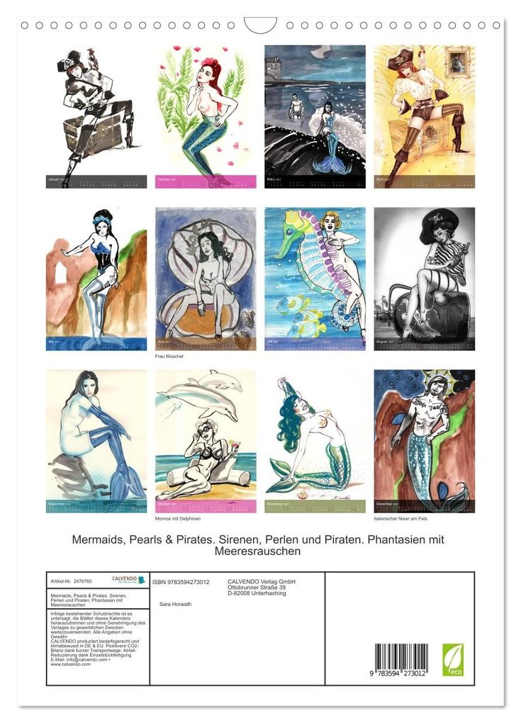 Weitere Ansicht: Mermaids, Pearls & Pirates. Sirenen, Perlen und Piraten. Phantasien mit Meeresrauschen (Wandkalender 2027 DIN A3 hoch), CALVENDO Monatskalender | Burlesque up your wall, Sara Horwath, Calvendo