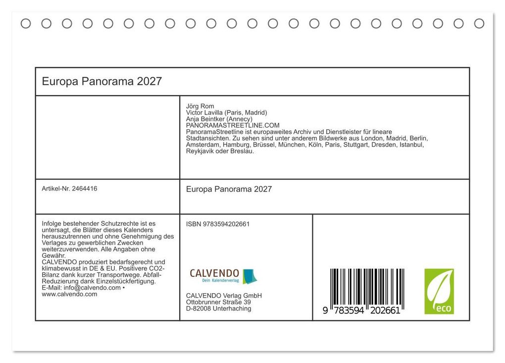 Weitere Ansicht: Europa Panorama 2027 (Tischkalender 2027 DIN A5 quer), CALVENDO Monatskalender | Jörg Rom, Calvendo