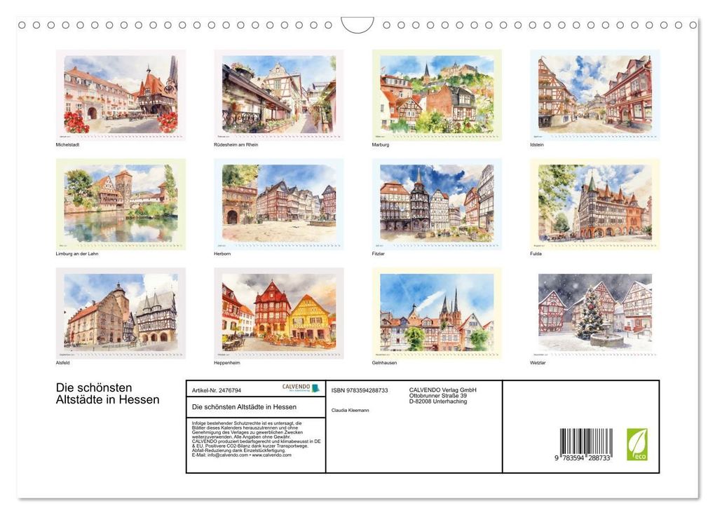 Weitere Ansicht: Die schönsten Altstädte in Hessen (Wandkalender 2027 DIN A3 quer), CALVENDO Monatskalender | Claudia Kleemann, Calvendo