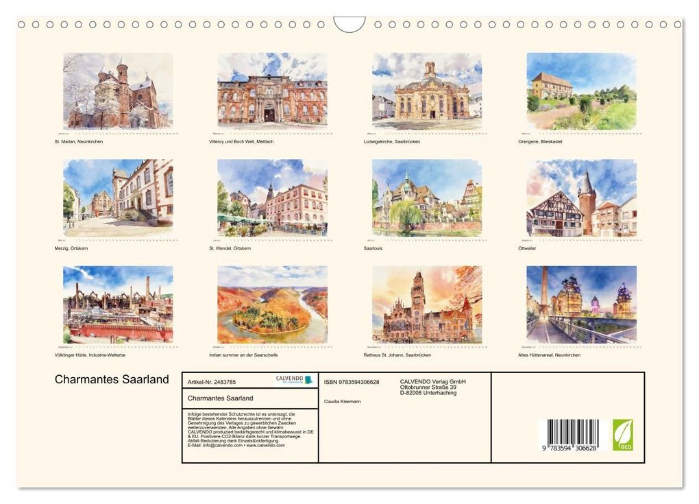 Weitere Ansicht: Charmantes Saarland (Wandkalender 2027 DIN A3 quer), CALVENDO Monatskalender | Claudia Kleemann, Calvendo
