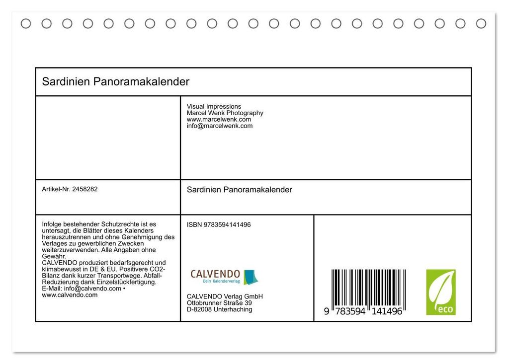 Weitere Ansicht: Sardinien Panoramakalender (Tischkalender 2027 DIN A5 quer), CALVENDO Monatskalender | Marcel Wenk, Calvendo