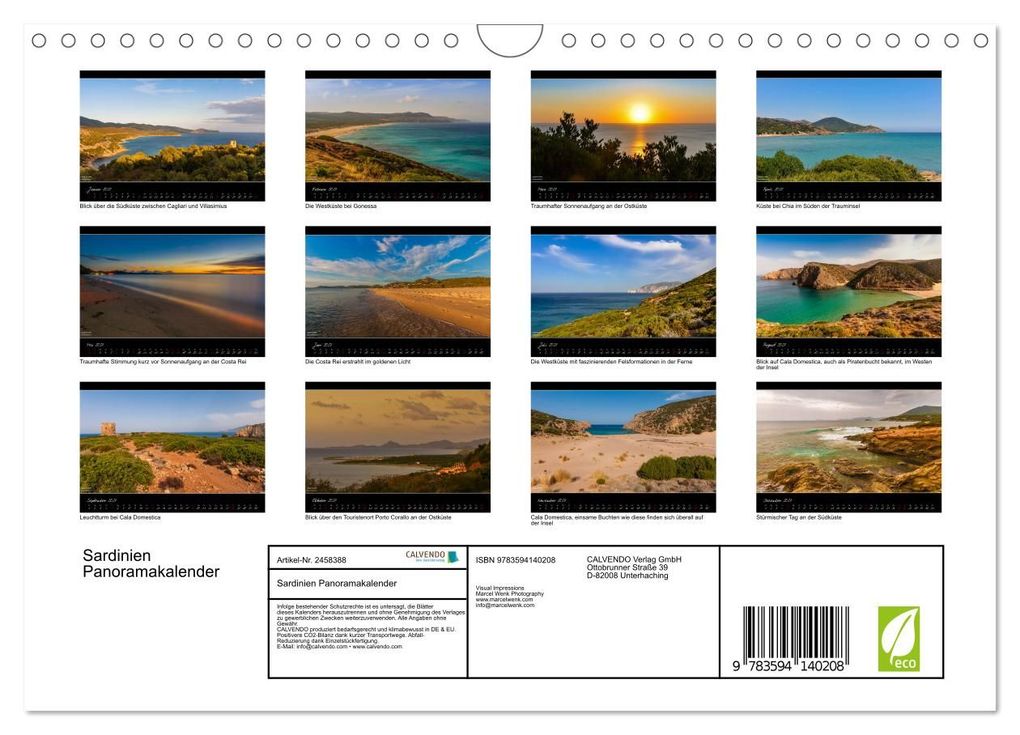Weitere Ansicht: Sardinien Panoramakalender (Wandkalender 2027 DIN A4 quer), CALVENDO Monatskalender | Marcel Wenk, Calvendo