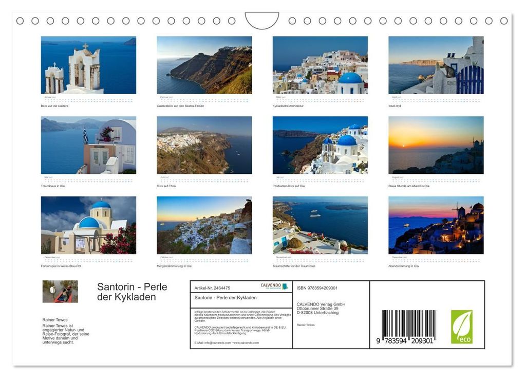 Weitere Ansicht: Santorin - Perle der Kykladen (Wandkalender 2027 DIN A4 quer), CALVENDO Monatskalender | Rainer Tewes, Calvendo