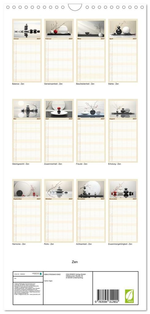Weitere Ansicht: Familienplaner 2027 - Zen mit 5 Spalten (Wandkalender, 21 x 45 cm) CALVENDO | Cathrin Illgen, Calvendo