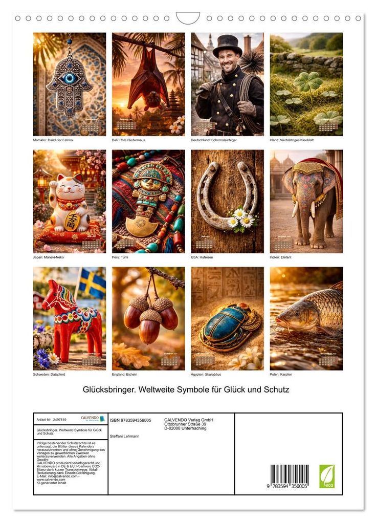 Weitere Ansicht: Glücksbringer. Weltweite Symbole für Glück und Schutz (Wandkalender 2027 DIN A3 hoch), CALVENDO Monatskalender | Steffani Lehmann, Calvendo