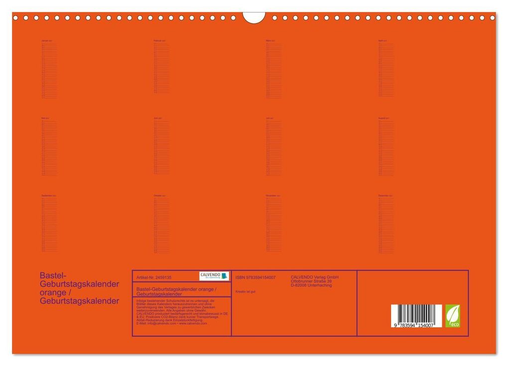 Weitere Ansicht: Bastel-Geburtstagskalender orange / Geburtstagskalender (Wandkalender 2027 DIN A3 quer), CALVENDO Monatskalender | Kreativ ist gut, Calvendo