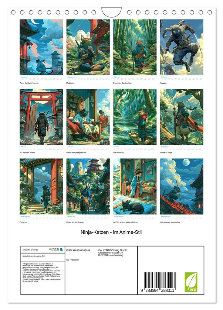 Weitere Ansicht: Ninja-Katzen - im Anime-Stil (Wandkalender 2027 DIN A4 hoch), CALVENDO Monatskalender | Val Thoermer, Calvendo