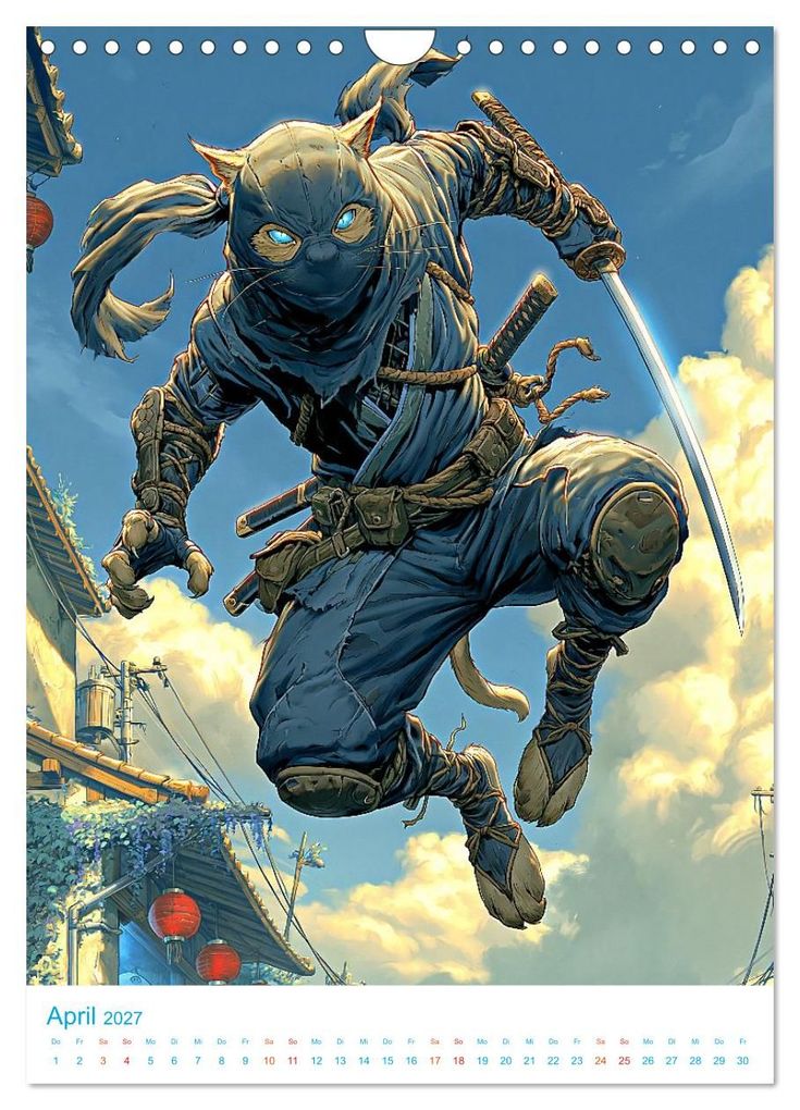 Weitere Ansicht: Ninja-Katzen - im Anime-Stil (Wandkalender 2027 DIN A4 hoch), CALVENDO Monatskalender | Val Thoermer, Calvendo
