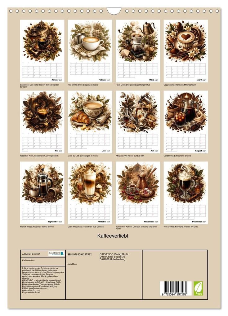 Weitere Ansicht: Kaffeeverliebt (Wandkalender 2027 DIN A3 hoch), CALVENDO Monatskalender | Liam Blue, Calvendo