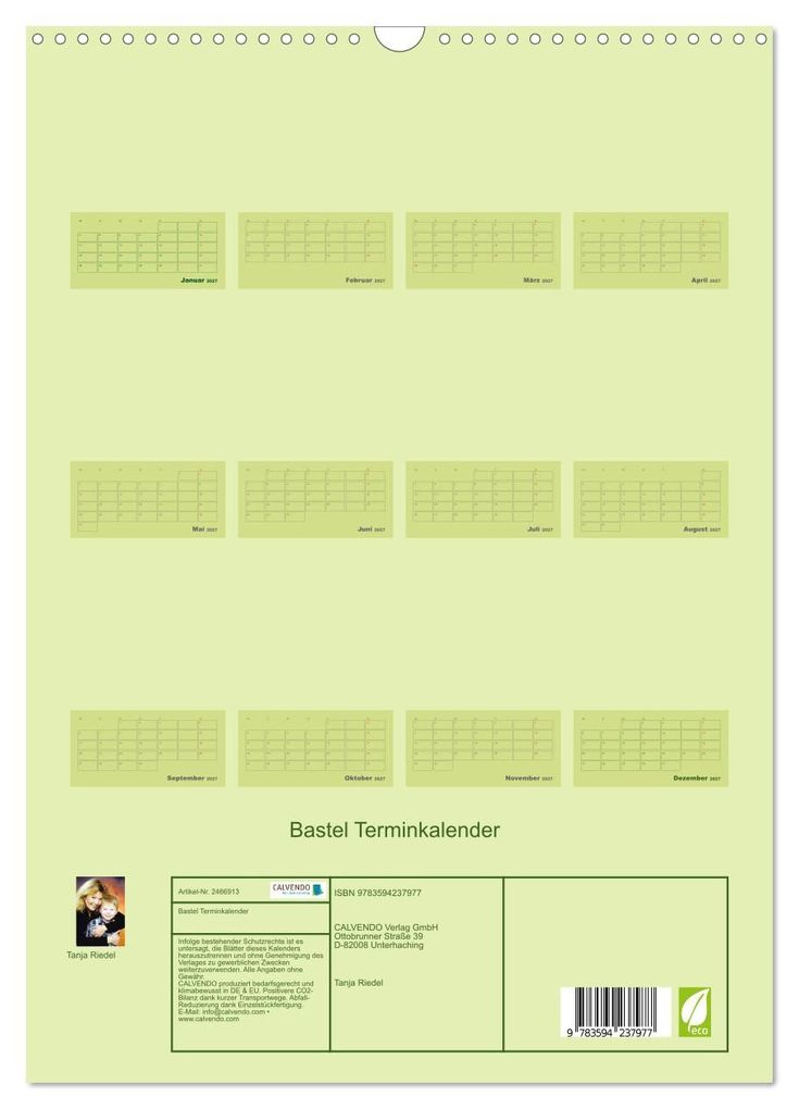 Weitere Ansicht: Bastel Terminkalender (Wandkalender 2027 DIN A3 hoch), CALVENDO Monatskalender | Calvendo