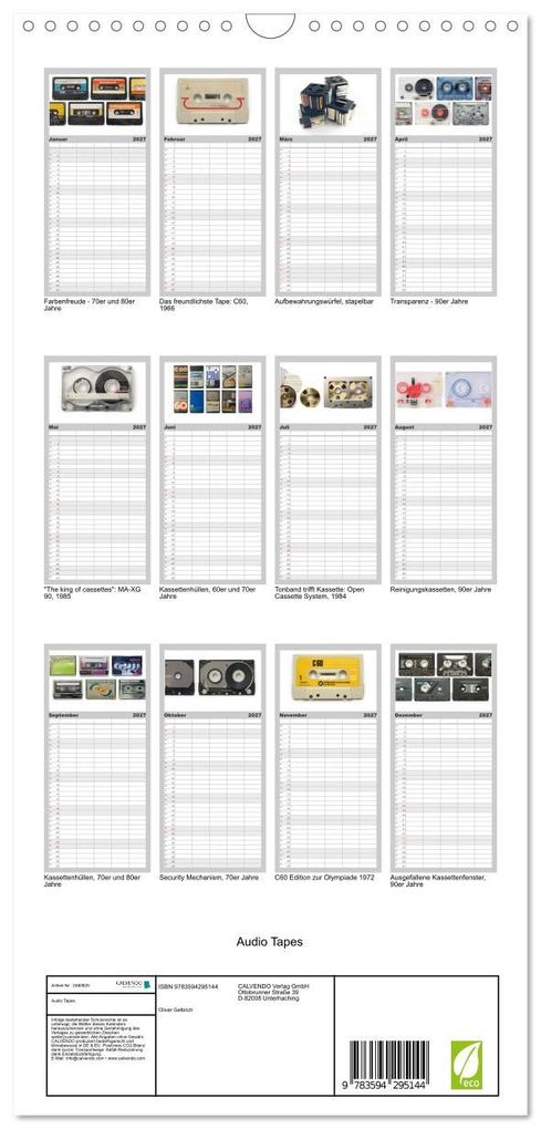 Weitere Ansicht: Familienplaner 2027 - Audio Tapes mit 5 Spalten (Wandkalender, 21 x 45 cm) CALVENDO | Oliver Gelbrich, Calvendo