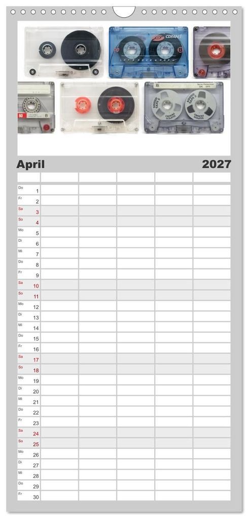 Weitere Ansicht: Familienplaner 2027 - Audio Tapes mit 5 Spalten (Wandkalender, 21 x 45 cm) CALVENDO | Oliver Gelbrich, Calvendo