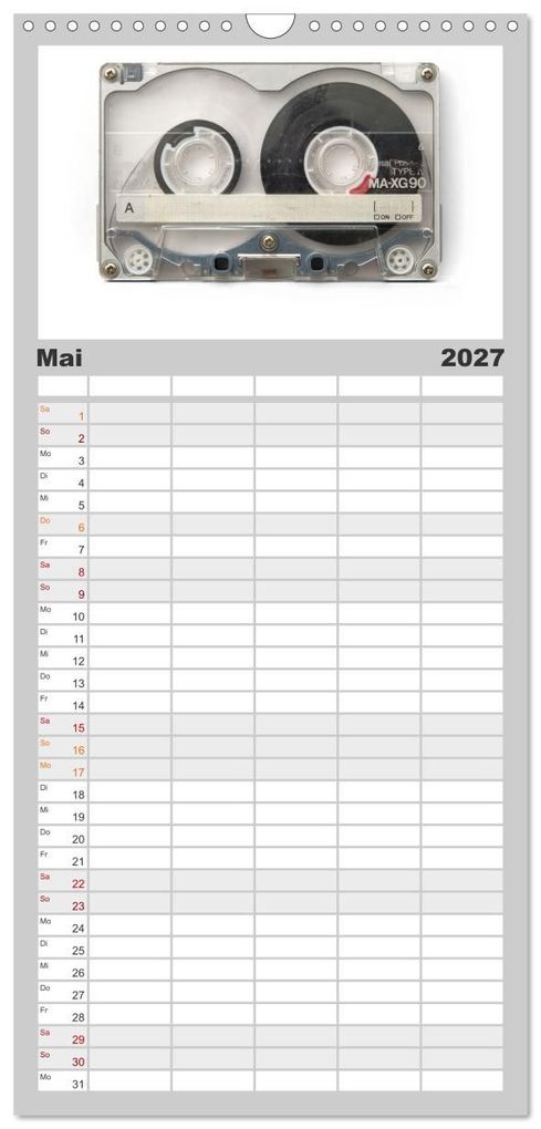 Weitere Ansicht: Familienplaner 2027 - Audio Tapes mit 5 Spalten (Wandkalender, 21 x 45 cm) CALVENDO | Oliver Gelbrich, Calvendo