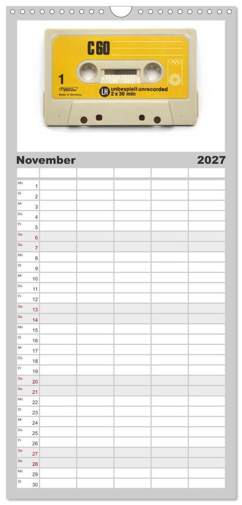Weitere Ansicht: Familienplaner 2027 - Audio Tapes mit 5 Spalten (Wandkalender, 21 x 45 cm) CALVENDO | Oliver Gelbrich, Calvendo
