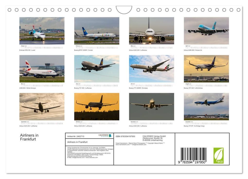 Weitere Ansicht: Airliners in Frankfurt (Wandkalender 2027 DIN A4 quer), CALVENDO Monatskalender | Marcel Wenk, Calvendo