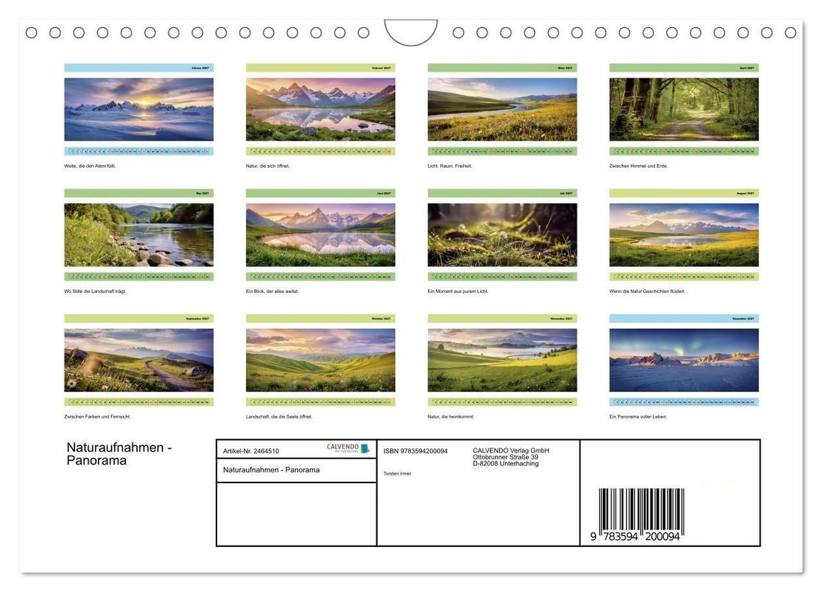 Weitere Ansicht: Naturaufnahmen - Panorama (Wandkalender 2027 DIN A4 quer), CALVENDO Monatskalender | Torsten Irmer, Calvendo