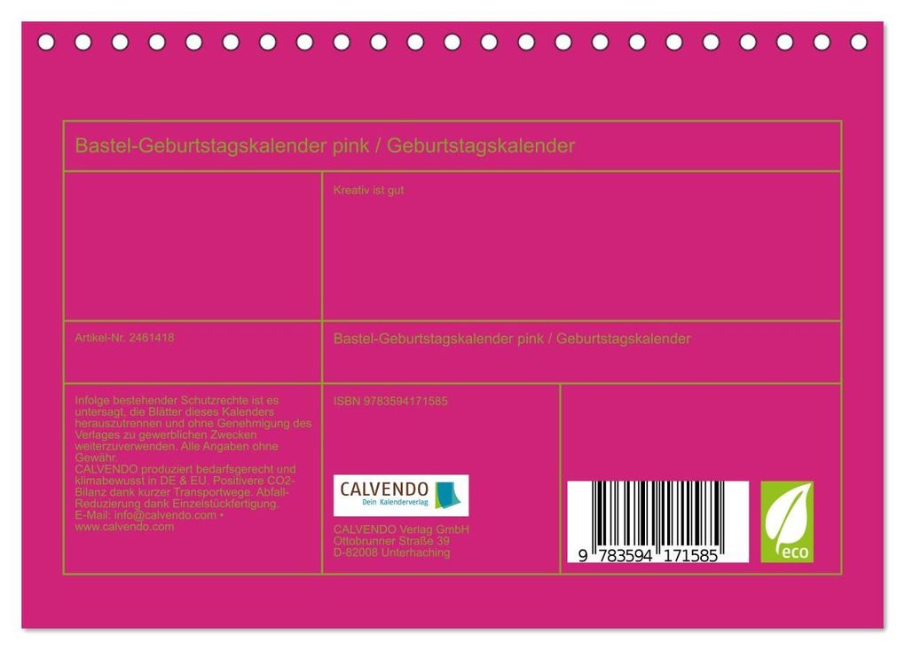 Weitere Ansicht: Bastel-Geburtstagskalender pink / Geburtstagskalender (Tischkalender 2027 DIN A5 quer), CALVENDO Monatskalender | Kreativ ist gut, Calvendo