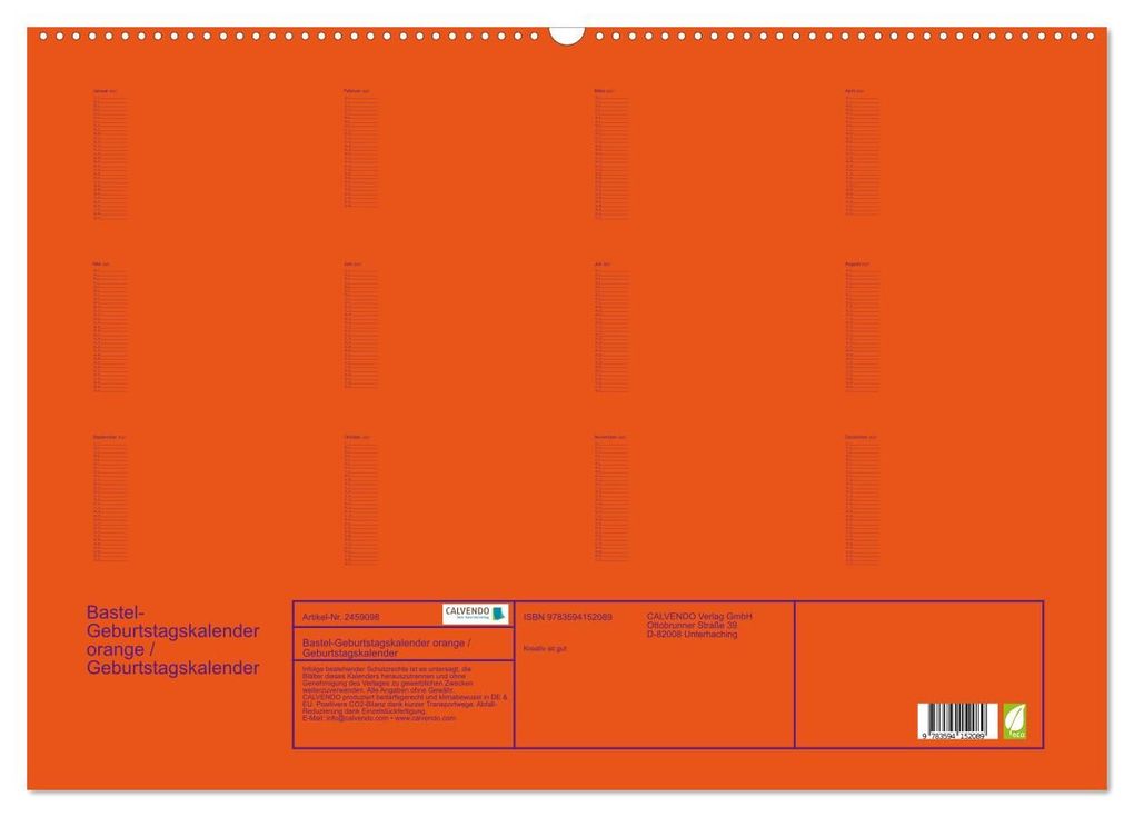Weitere Ansicht: Bastel-Geburtstagskalender orange / Geburtstagskalender (Wandkalender 2027 DIN A2 quer), CALVENDO Monatskalender | Kreativ ist gut, Calvendo
