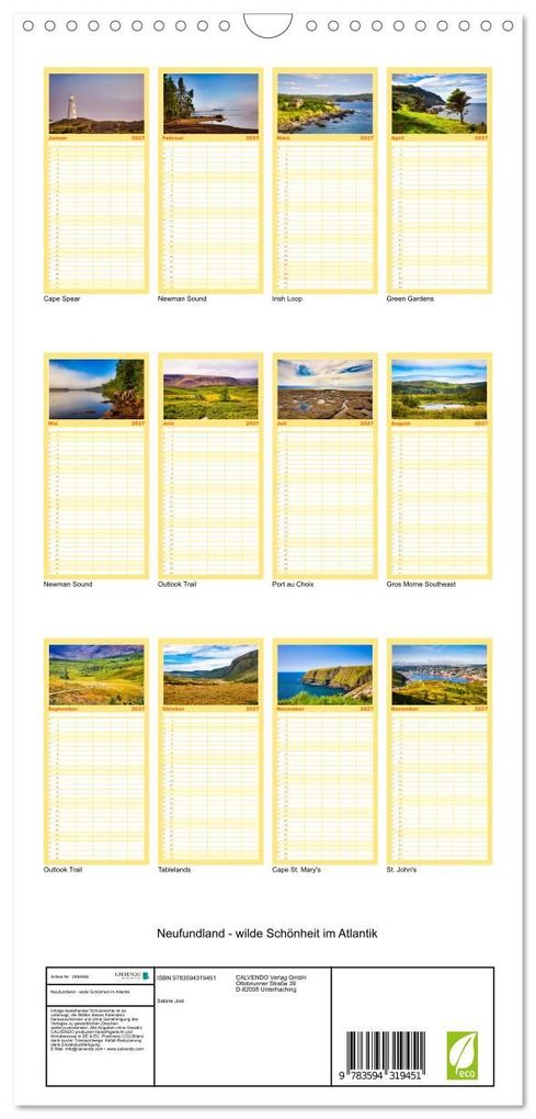 Weitere Ansicht: Familienplaner 2027 - Neufundland - wilde Schönheit im Atlantik mit 5 Spalten (Wandkalender, 21 x 45 cm) CALVENDO | Sabine Jost, Calvendo