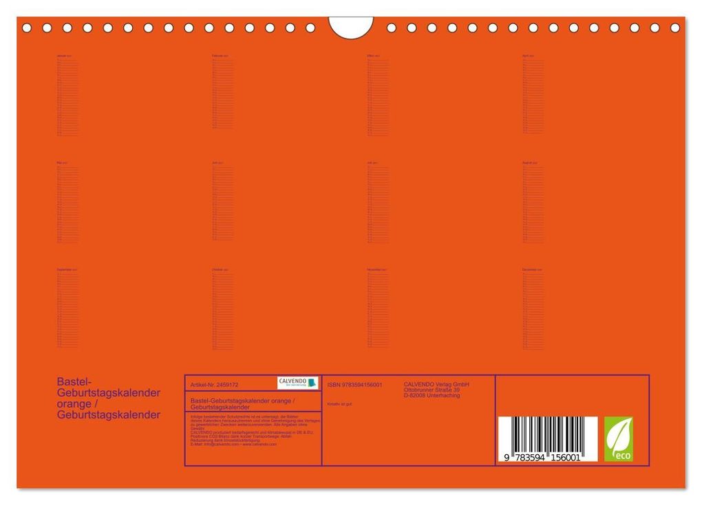 Weitere Ansicht: Bastel-Geburtstagskalender orange / Geburtstagskalender (Wandkalender 2027 DIN A4 quer), CALVENDO Monatskalender | Kreativ ist gut, Calvendo