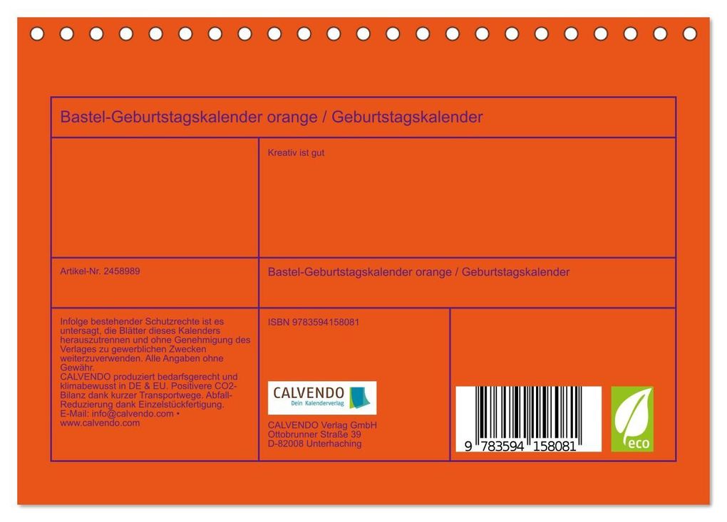 Weitere Ansicht: Bastel-Geburtstagskalender orange / Geburtstagskalender (Tischkalender 2027 DIN A5 quer), CALVENDO Monatskalender | Kreativ ist gut, Calvendo