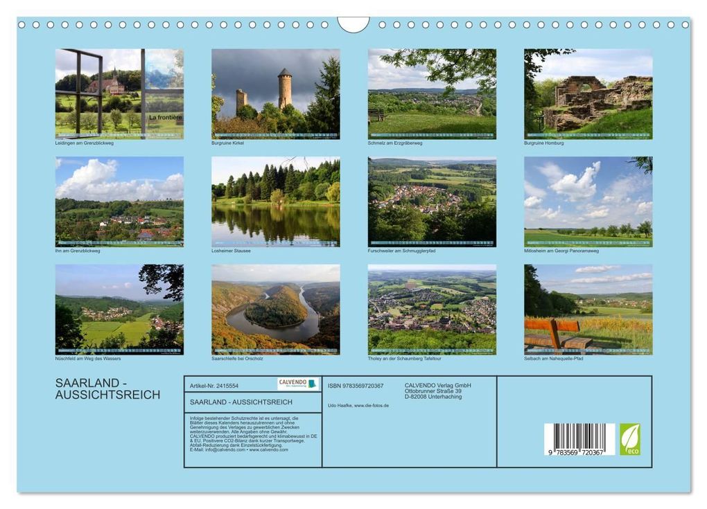 Weitere Ansicht: SAARLAND - AUSSICHTSREICH (Wandkalender 2027 DIN A3 quer), CALVENDO Monatskalender | Udo Haafke, Calvendo