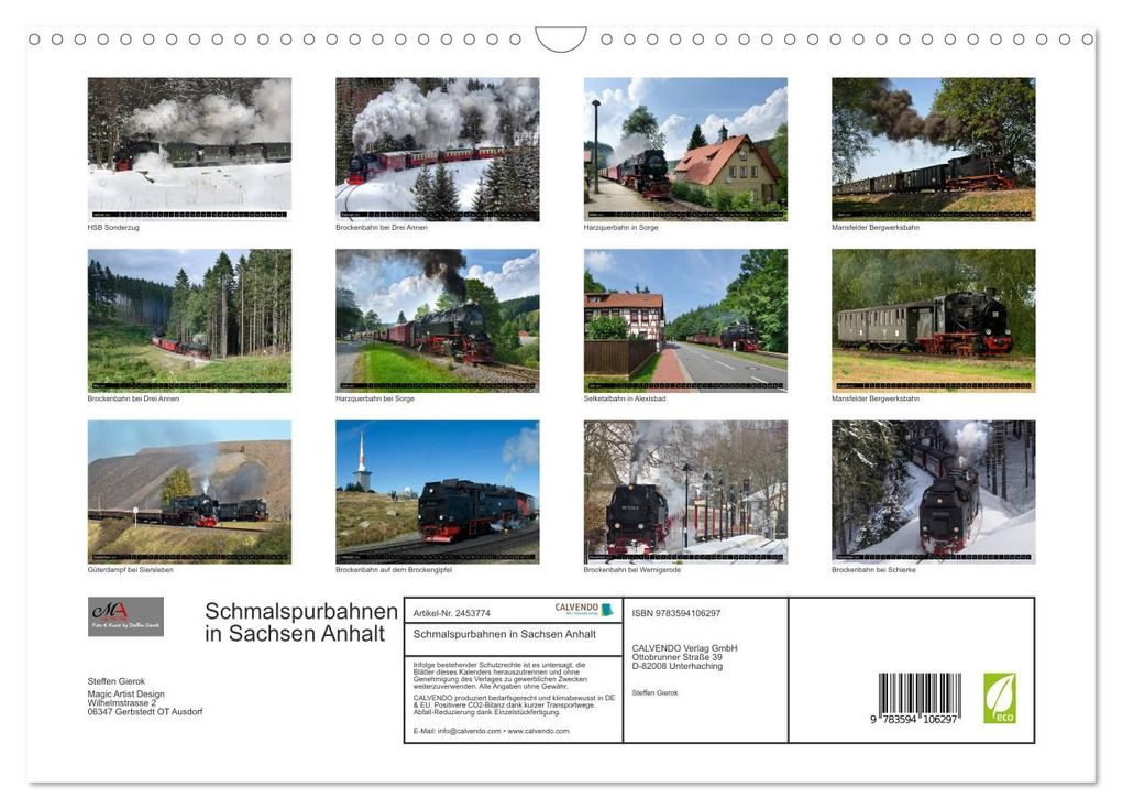 Weitere Ansicht: Schmalspurbahnen in Sachsen Anhalt (Wandkalender 2027 DIN A3 quer), CALVENDO Monatskalender | Steffen Gierok, Calvendo