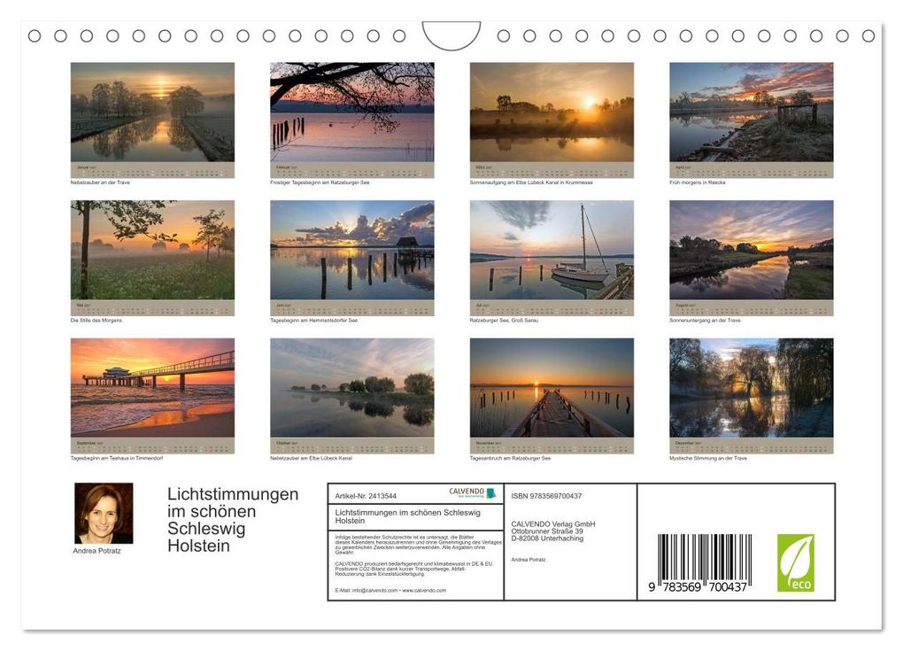 Weitere Ansicht: Lichtstimmungen im schönen Schleswig Holstein (Wandkalender 2027 DIN A4 quer), CALVENDO Monatskalender | Andrea Potratz, Calvendo
