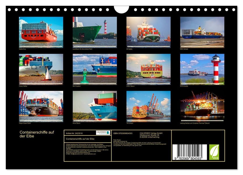 Weitere Ansicht: Containerschiffe auf der Elbe (Wandkalender 2027 DIN A4 quer), CALVENDO Monatskalender | Peter Roder, Calvendo